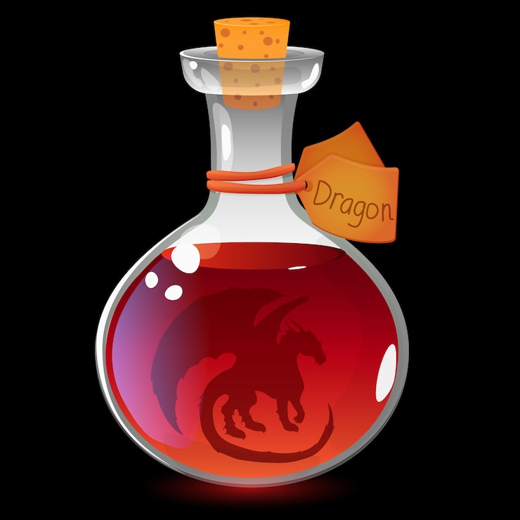 Vector una botella con un dragón mágico una poción en un estilo de dibujos animados vector año del dragón