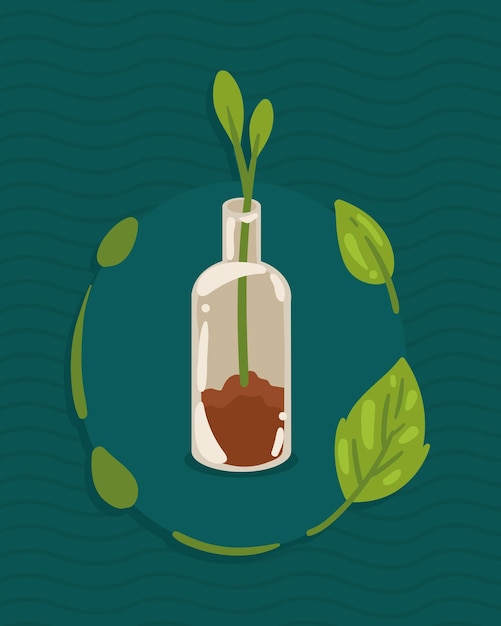 Botella ecológica con hojas.
