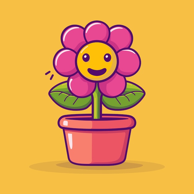 Botella de flores con cara sonriente ilustración vectorial del personaje de la mascota de dibujos animados