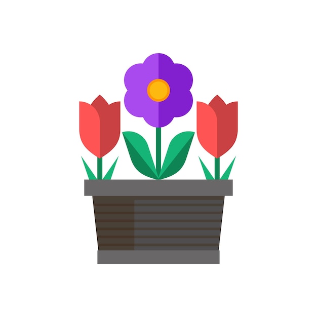 Botella de flores de primavera con tulipanes rojos y flores abstractas Ilustración vectorial de botella de flores en diseño plano