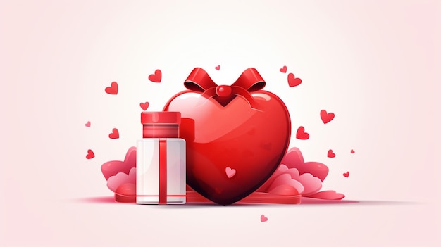 Vector una botella en forma de corazón con una cinta roja y un corazón en la parte superior