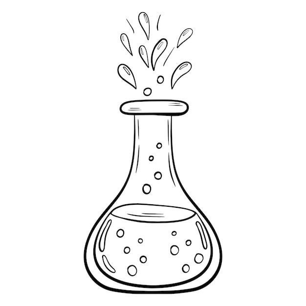 Botella de garabato vectorial de poción mágica Botella de vidrio de brujería Elixir de alquimia en frasco de vidrio Ilustración dibujada a mano de veneno de bruja