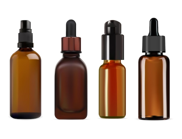 Vector botella de gotero de aceite cosmético esencia de suero de vidrio marrón
