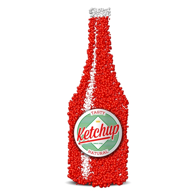 Vector botella de ketchup hecha de salsa esparcida