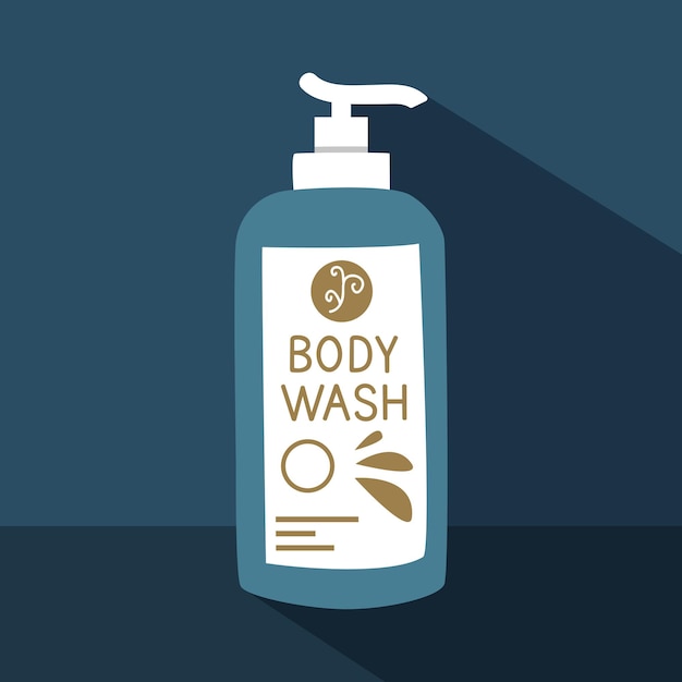 Botella de lavado de cuerpo con sombra larga en estilo plano vector ilustración clipart estilo de dibujos animados