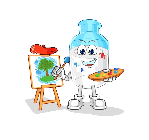 Botella de leche artista mascota vector de dibujos animados