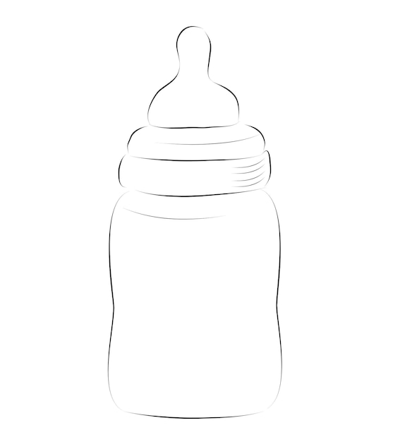 Botella de leche de bebé de boceto de sorteo de mano simple aislado en blanco