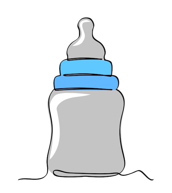 Vector botella de leche de bebé continua de arte de línea simple aislada en blanco