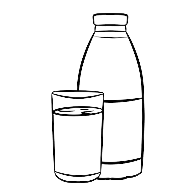 Botella de leche y contorno de vidrio.