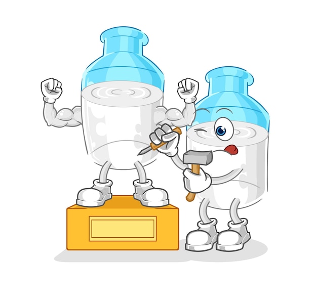 botella, de, leche, escultor, carácter, caricatura, mascota, vector
