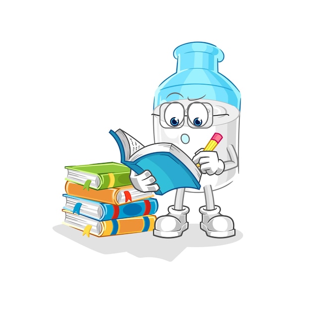 Botella de leche estudiando vector de dibujos animados de mascota