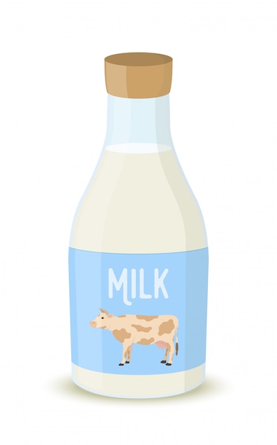 Botella de leche, producto agrícola. Bebida natural