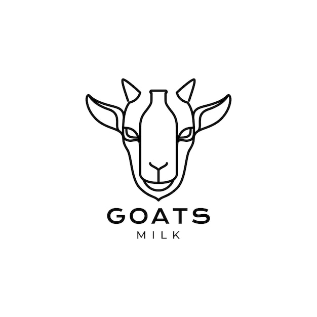 Botella de leche con vector de diseño de logotipo de mascota minimalista de cabeza de cabra