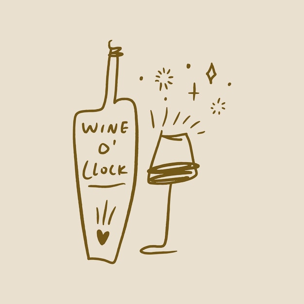 Botella de logotipo mínimo de vino de arte de línea vectorial y etiqueta de estilo lineal de alcohol de vidrio
