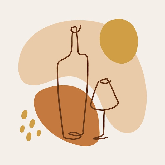 Botella de logotipo mínimo de vino de arte de línea vectorial y etiqueta de estilo lineal de alcohol de vidrio