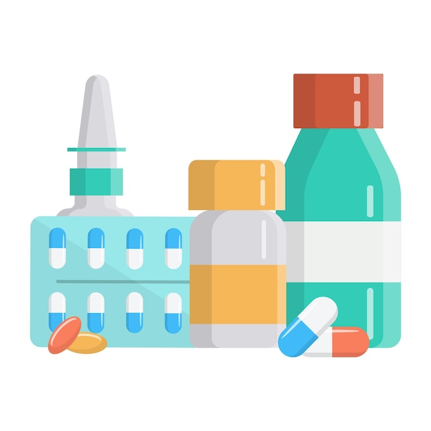 Botella médica con etiqueta Ilustración de vector plano