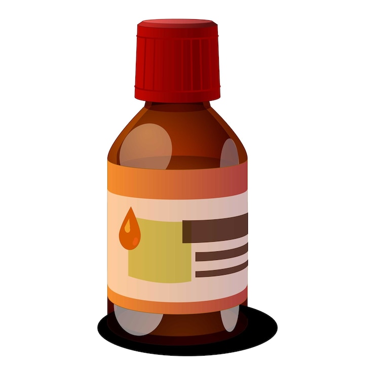 Vector botella médica marrón con tapa roja sobre un fondo blanco