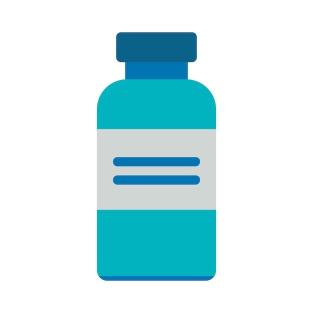 Botella de medicina azul con icono de etiqueta