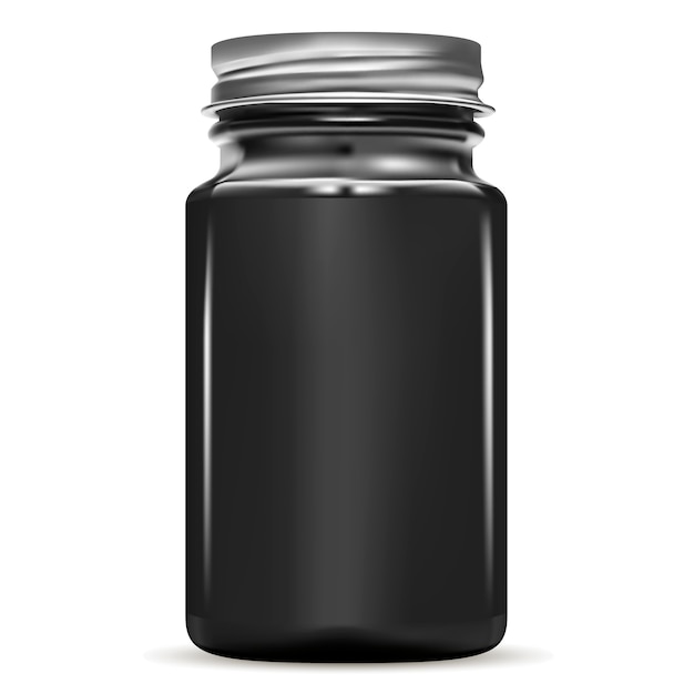 Vector botella negra. frasco médico de vidrio. vial de medicina