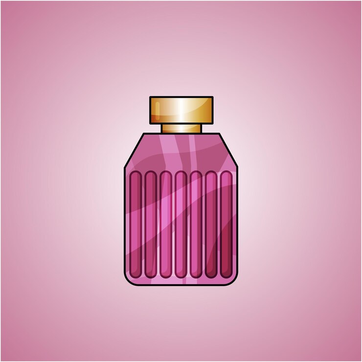 Botella de perfume de color púrpura con tapa dorada