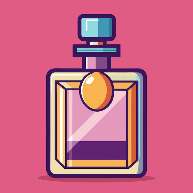 una botella de perfume con un fondo rosa y una tapa azul que dice quot perfume quot