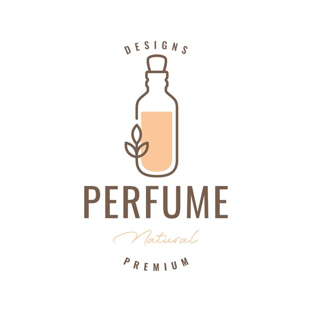 botella de perfume hojas de flor estilo de línea colorida femenina diseño de logotipo minimalista ilustración de icono vectorial