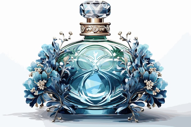 Botella de perfume de lujo europea antigua en vector de acuarela e ilustración