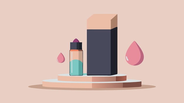 Una botella de perfume se sienta en un pedestal frente a una fuente