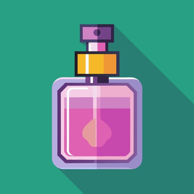 una botella de perfume con una tapa púrpura y un fondo verde