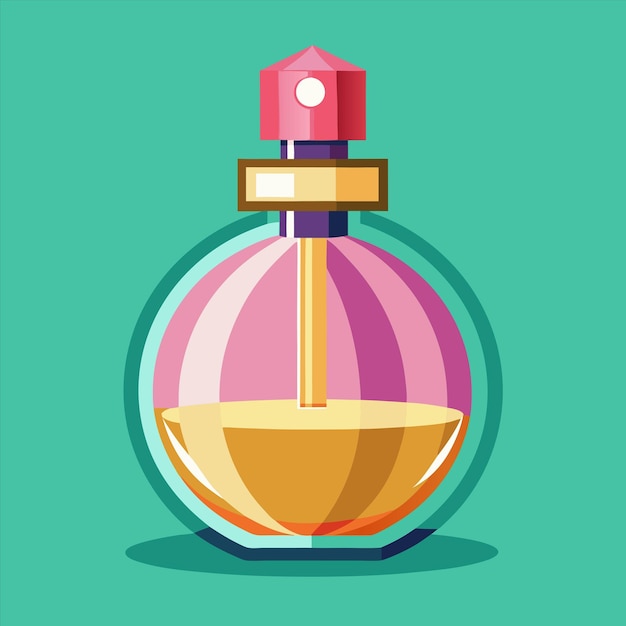 una botella de perfume con una tapa rosa y un punto blanco en la parte inferior