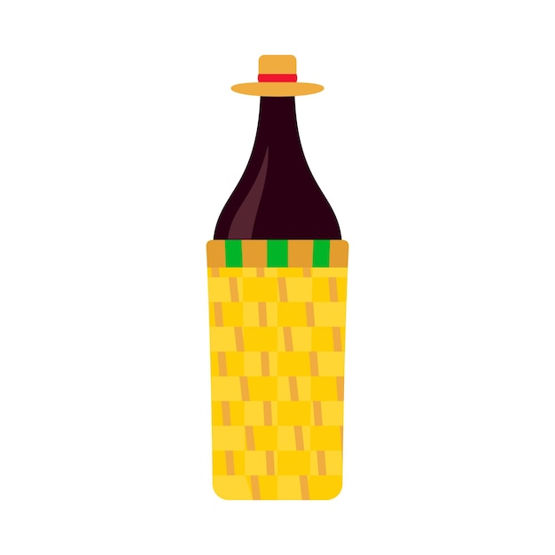 Botella de pisco. Bebida alcohólica peruana. Ilustración de vector de estilo plano.