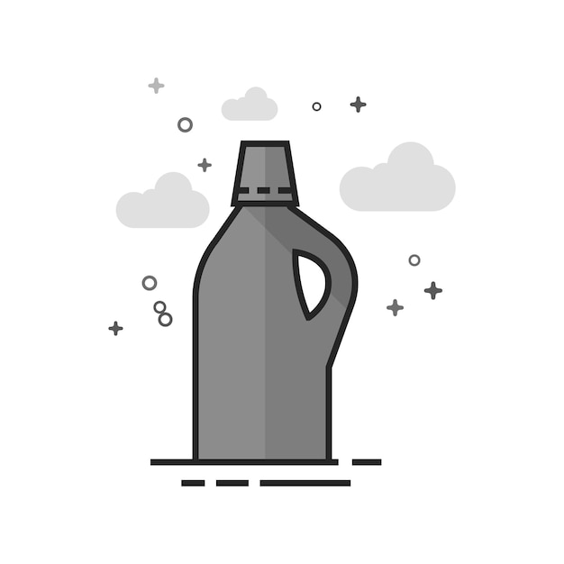 Botella plana de detergente con icono en escala de gris