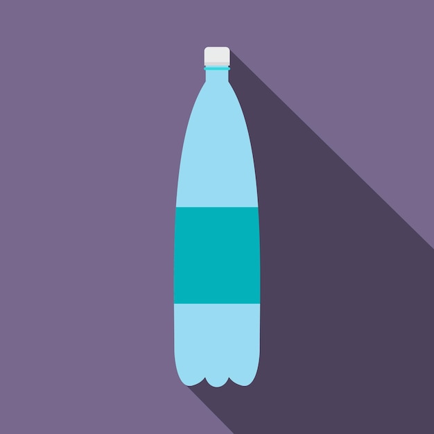 Vector botella de plástico de agua icono plano sobre un fondo violeta