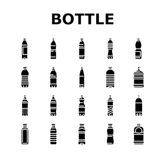 Botella de plástico para beber agua con íconos vacíos