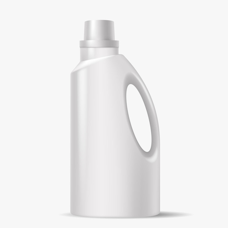 Vector botella de plástico de detergente con mango ilustración realista