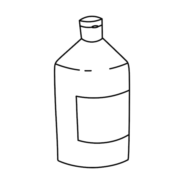 Botella de plástico con tapa y etiqueta en blanco. Recipiente para detergentes, champú, líquido. Botella recta