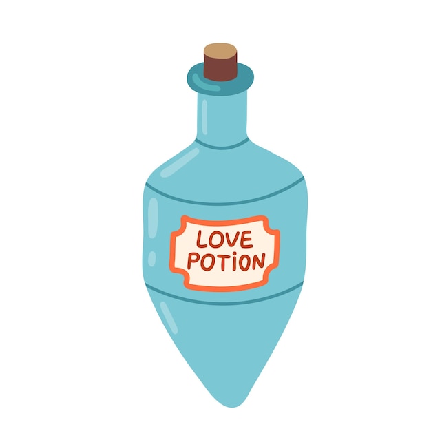 Botella de poción de amor aislada en blanco ilustración de vector de dibujos animados de icono de día de san valentín de tarro de cristal