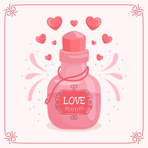 Botella de poción de amor de diseño plano ilustrada