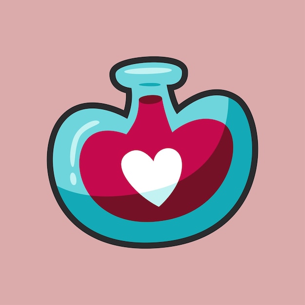 Botella de poción de amor con diseño vectorial plano de contorno