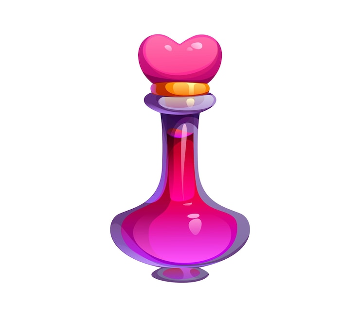Vector botella de poción de dibujos animados con un tapón de corazón rosado