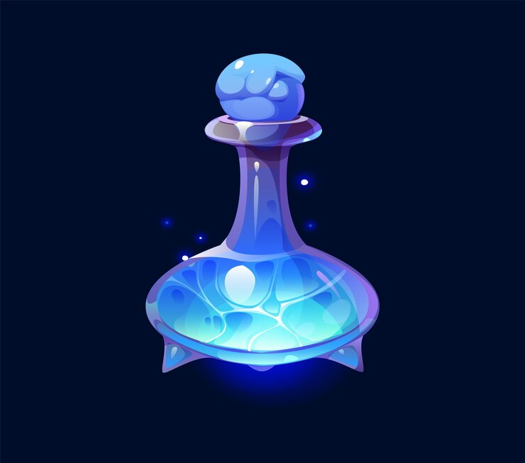 Vector botella de poción con hielo y elixir mágico de la helada