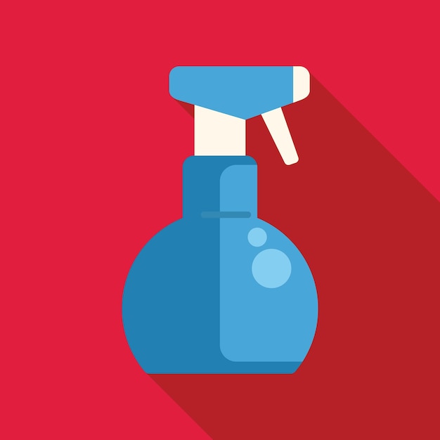 Botella de pulverización azul para limpieza y desinfección sobre fondo rojo