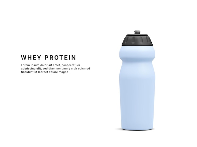 Botella realista 3d aislada sobre fondo blanco Proteína de suero Nutrición deportiva Ilustración vectorial