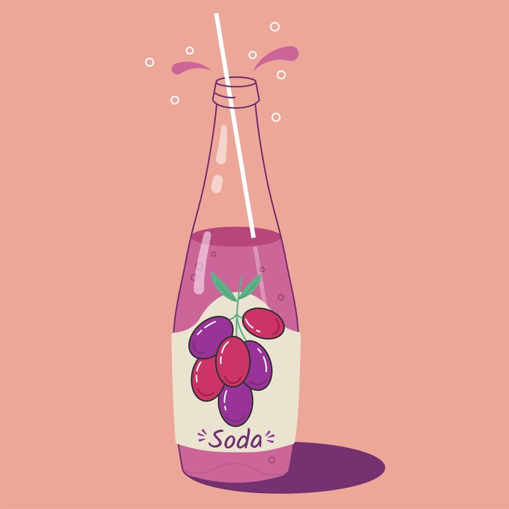 Vector botella de refresco de uva con pajita vector ilustración línea arte bebida refrescante para una fiesta