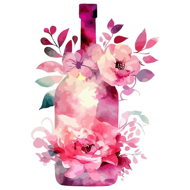 Vector botella rosa flores clipart acuarela