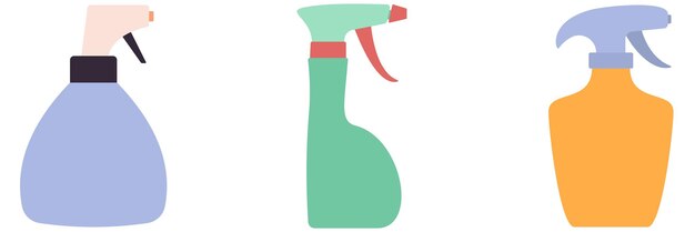 Botella de spray de agua para barberías y salones de belleza de peluquería matraz de plástico con líquido y rociador de agua para ilustración plana vectorial de peluquería o conjunto de iconos