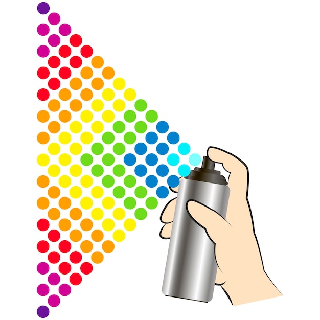 Botella de spray con pintura de colores en la mano.
