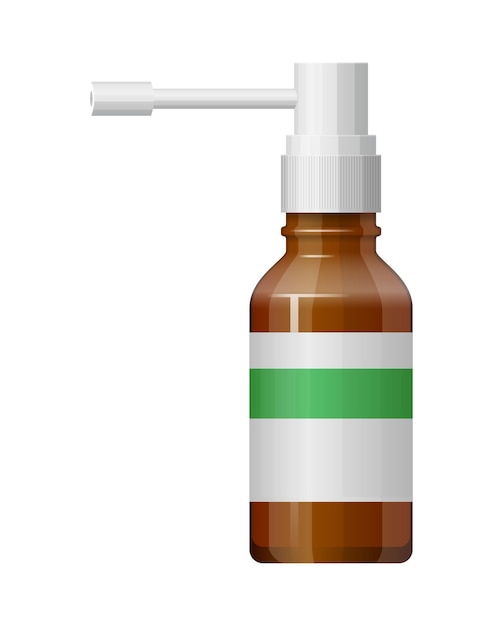 Vector botella de spray de vidrio vectorial con medicamento empaque de aerosol símbolo farmacéutico empaque para líquido ilustración médica aislada sobre fondo blanco icono plano de medicina