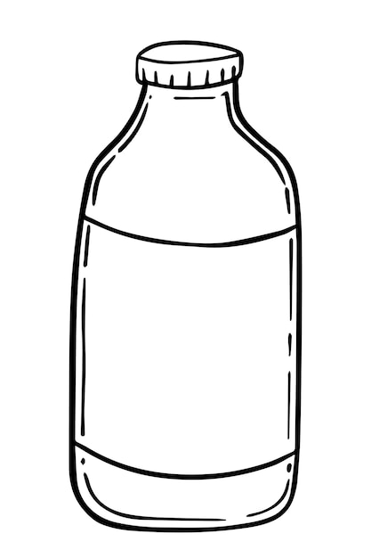 Botella con tapa y etiqueta para bebidas doodle lineal