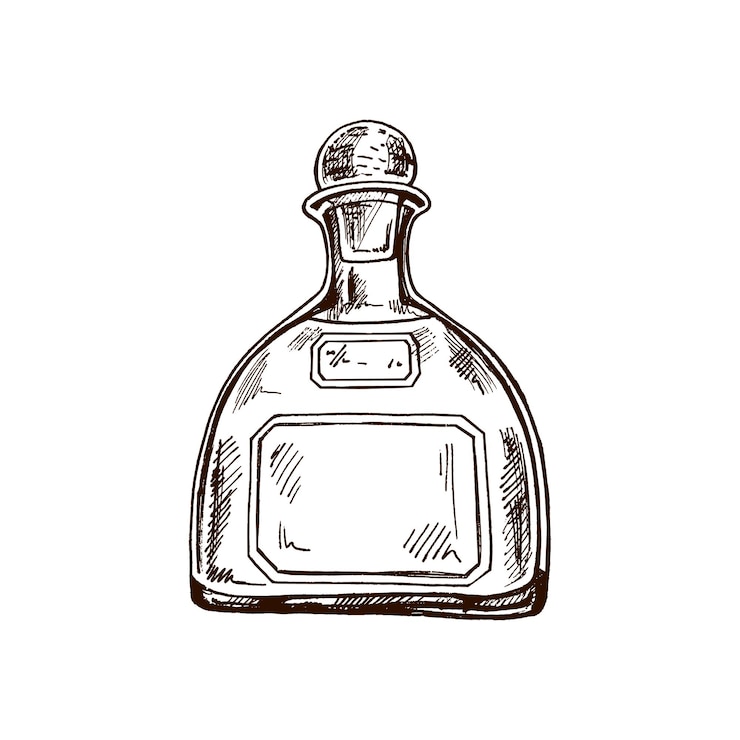 Vector botella de tequila dibujada a mano elemento de diseño para el menú de bares y restaurantes tiendas de alcohol